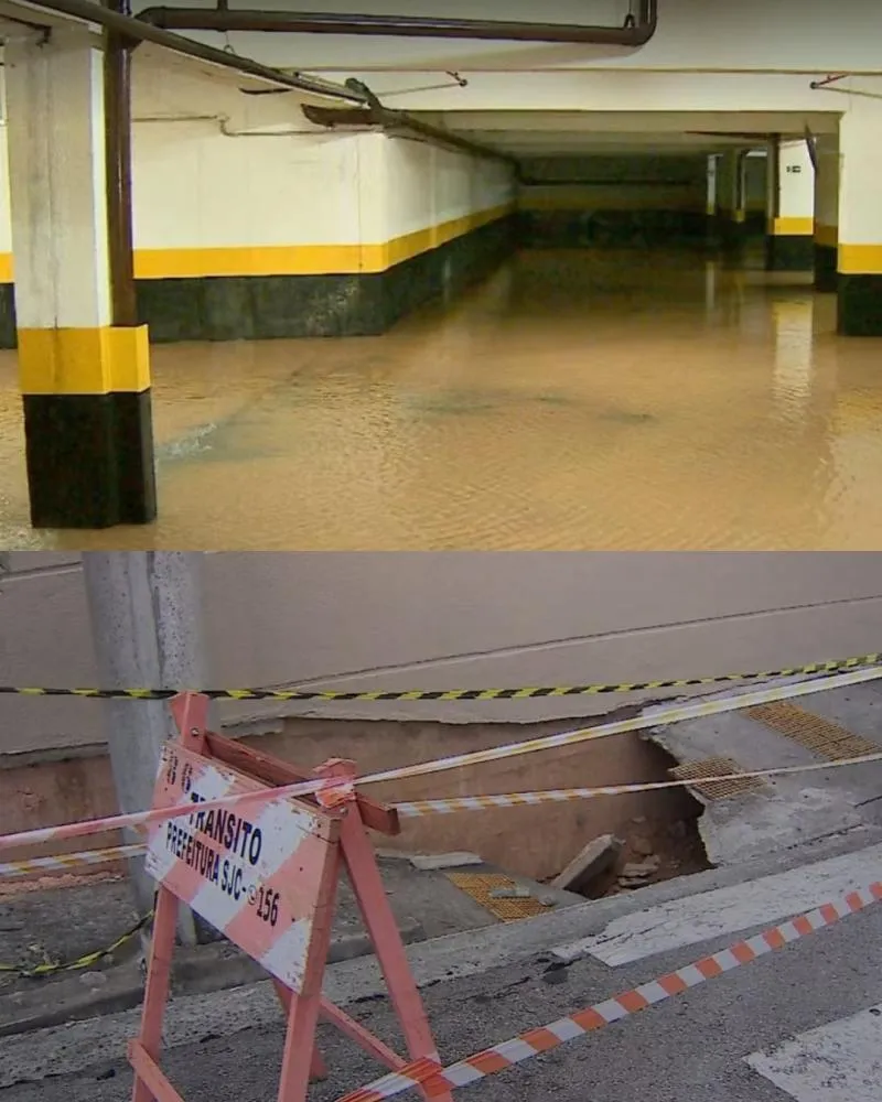 Garagens de prédios são inundadas após rompimento de cano em São José dos Campos
