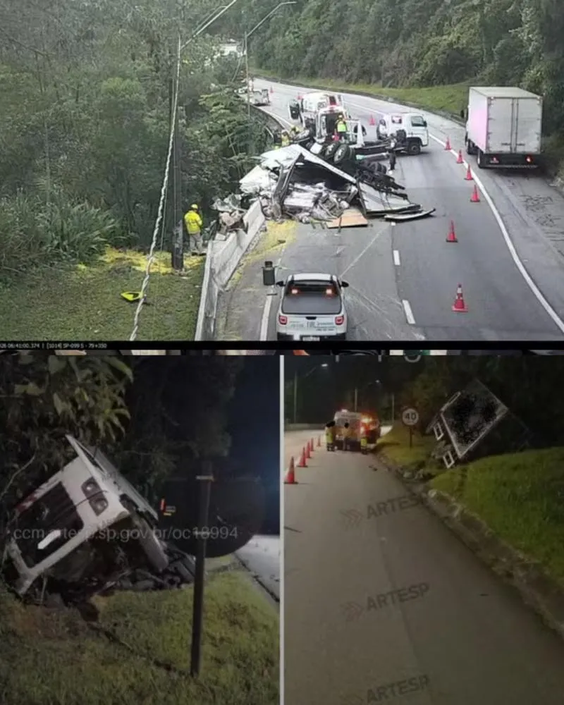 Dois acidentes com caminhões causam interdições na Rodovia dos Tamoios, em Paraibuna