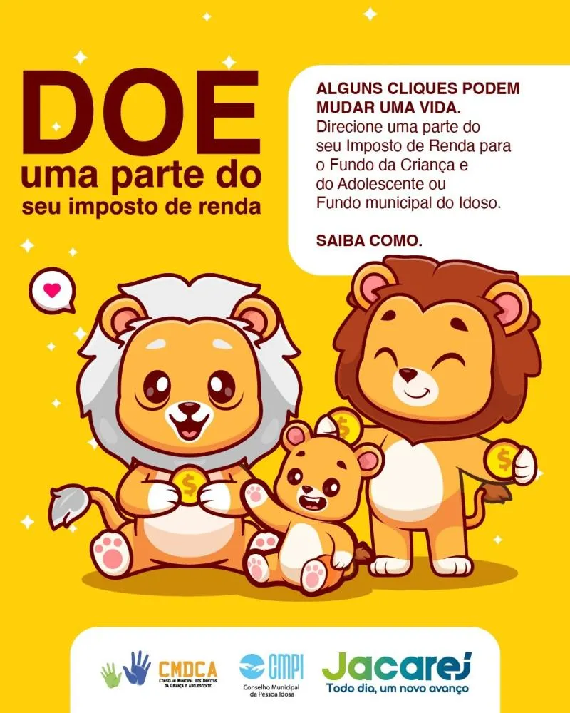 Destinação do Imposto de Renda pode beneficiar projetos sociais para pessoas idosas, crianças e adolescentes de Jacareí